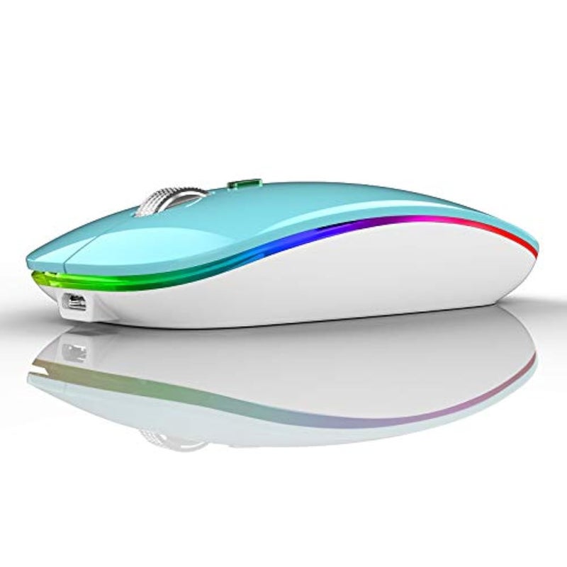 TENMOS Wireless Bluetooth Mouse, LED Slim (BT 5.1 + USB) 2.4GHz Rechargeable Silent Bluetooth Wireless Mouse with Type C Adapter for Laptop/MacBook/iPad OS 13 and Above (Blue) - Image 1